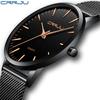 CRRJU Watch Ultra-Thin Men's Watch High Quality Black Steel Mesh Strap Casual Watch