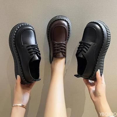 Новые лоферы на толстой подошве с круглым носком, универсальные женские туфли, кожаная обувь в британском стиле, модные повседневные женские туфли на высоком каблуке, Zapatos