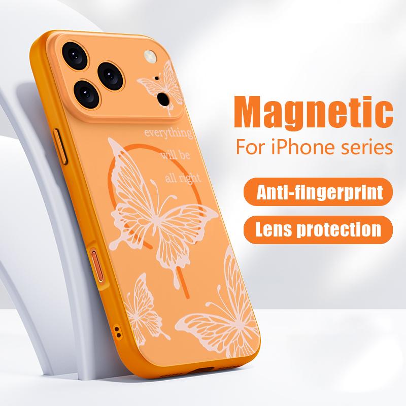 Чехол с узором из бабочек и бантов Для iPhone 17 Pro Max Чехол iPhone 16 15 14 13 Pro Max Магнитный Для Magsafe Гибридный Тонкий Матовый Чехол