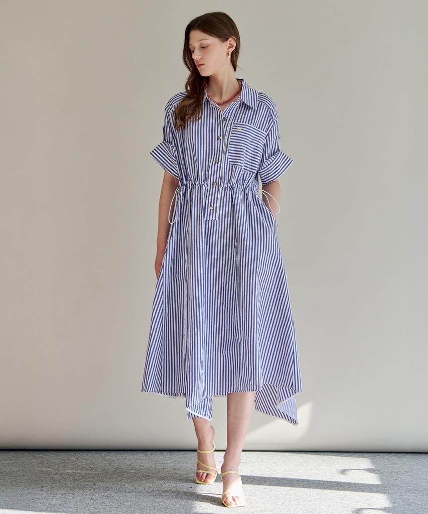 Maja Striped String Asymmetrical Shirt Dress