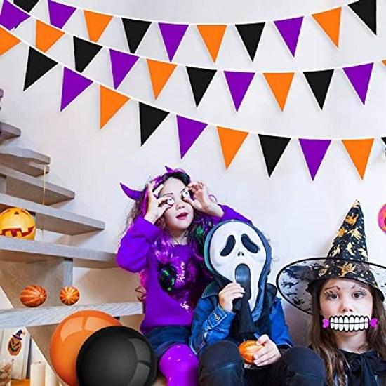 PinkBlume Black Orange Purple Triangle Flag Fabric Garland Banner Party Decoration Approximately 10m Halloween Flags Pennant Outdoor Birthday 100 Days