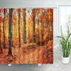 Autumn Forest Landscape Shower Curtain Maple Trees Road Plants Fallen Leaves Rural Scenery Wall Hanging Bathroom Decor Curtain