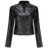 Women Faux Leather Jacket Cropped Zip Up Motorcycle Short PU Moto Biker Outwear Fitted Slim Coat with Pockets Stylish Rivets Punk Rock Fashion Blazer