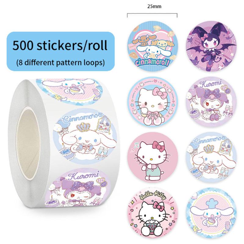 500 шт. Разные мультяшные наклейки Sanrio в рулоне, Декоративные наклейки для DIY для телефона, ноутбука, дневника, конверта, Печать, Канцелярские товары, Подарок для детей
