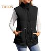 Winter Women Vest Coat Thickened Padded Button Closure Stand Up Collar Sleeveless Solid Color Drawstring Tight Waist Windproof Heat Retention Outdoor