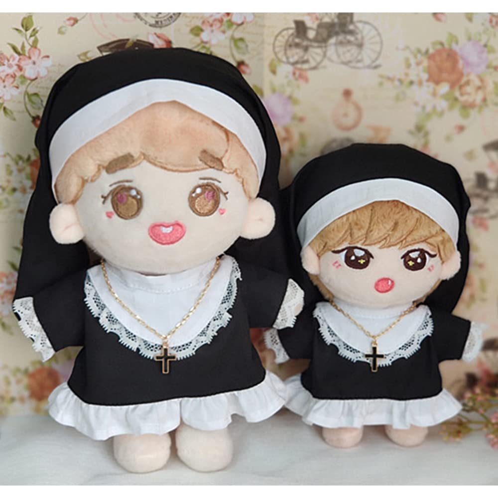 Niannyyhouse 15cm Plush Clothes, Nun's Clothes, Black Dress, Headgear, Cotton Doll, Dress-Up (15cm)