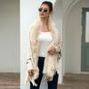 Women's Knitted Cape Without Buttons Tassel Cape Shawl Fur Collar Solid Color Cape