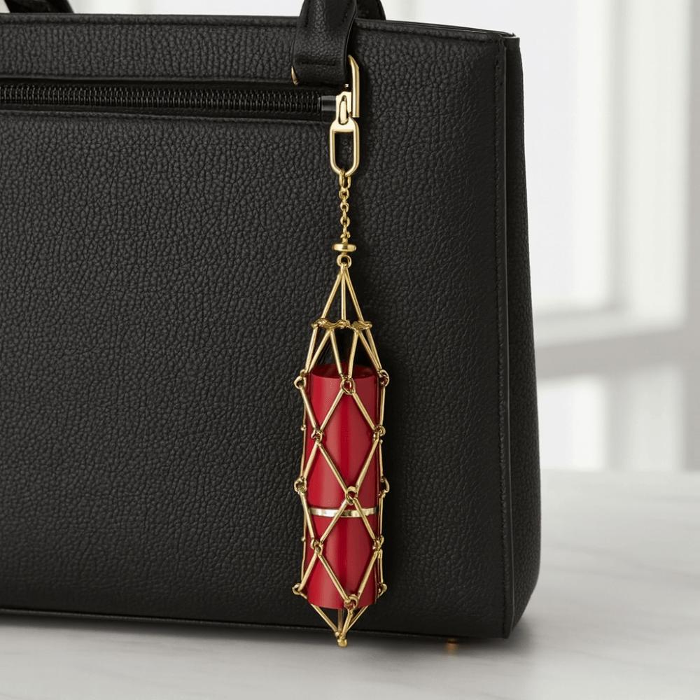 Mini Mesh Bag Key Chain Hollow Lipstick Cover Key Ring Vintage Metal Net Lipstick Bag Travel