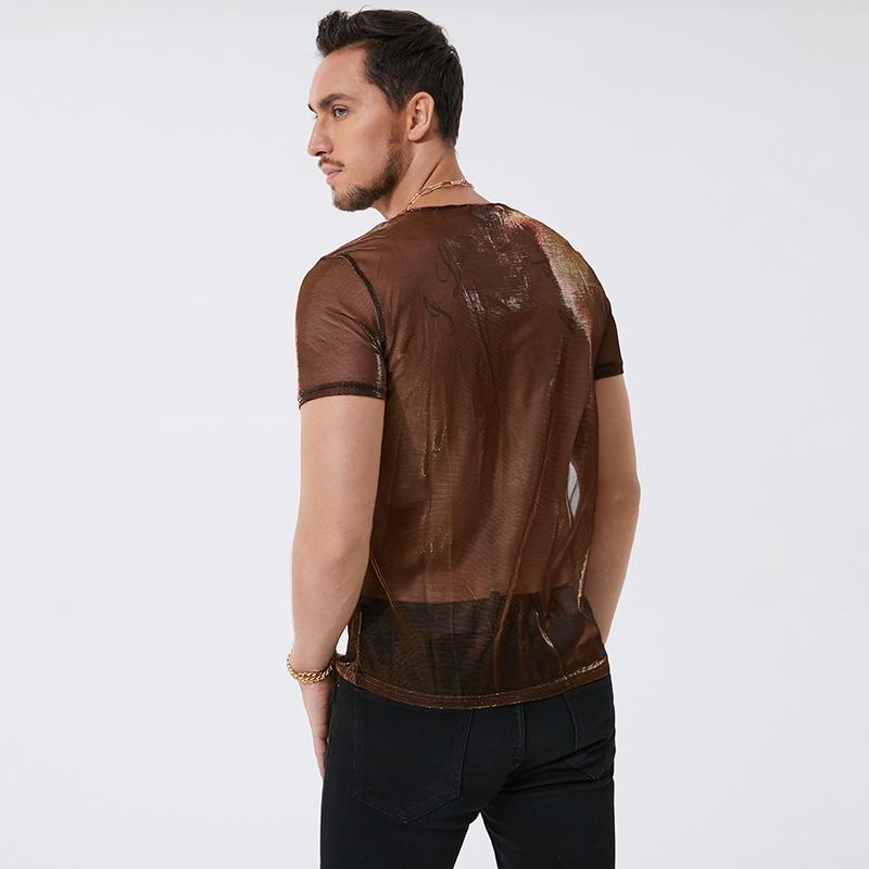 INCERUN S-5XL мужские повседневные футболки, уличная одежда, прозрачные топы со вспышкой, блестящие футболки с короткими рукавами для вечеринок, ночного клуба