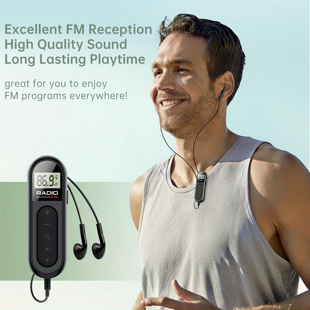 [Mini Portable FM Radio] Rechargeable Mini Portable FM Radio with Clip - Suitable for Meetings, Tours- Comes with Earphones