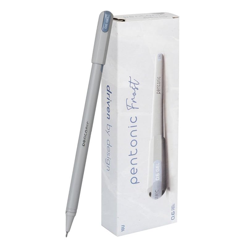 Pentonic Frost 0.6 mm Refillable Gel Pen Pack of 1 X 10pcs| Black Ink | Pastel Grey Body | Smooth Writing for Office, Home & School