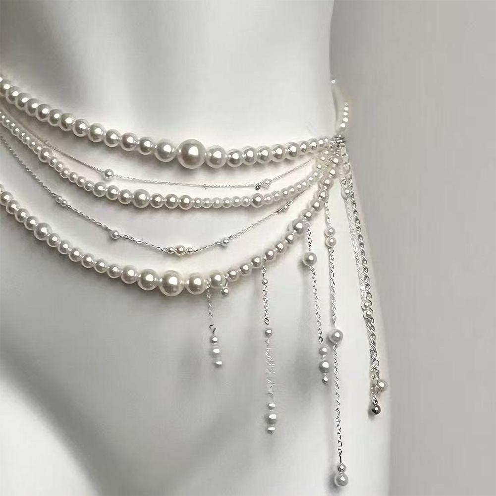 Fashion Retro Multilayer Pearl Waist Chain Belt For Y2K Women Stylish Body Jewelry Accessories For Party & Casual Wear