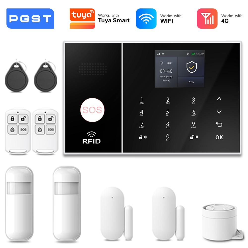 PGST WiFi 4G 2G GSM Домашняя система сигнализации Работает с Tuya Smart Life Защита Безопасность Сигнализация Система безопасности Датчик движения Дверной датчик