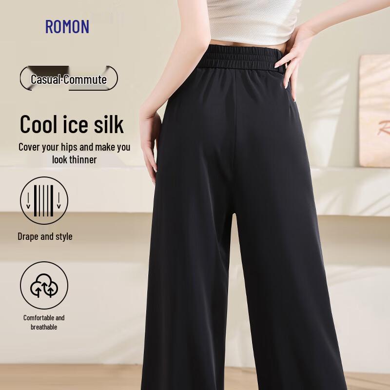 Luomeng Women's Ice Silk Wide-Leg Straight Pants