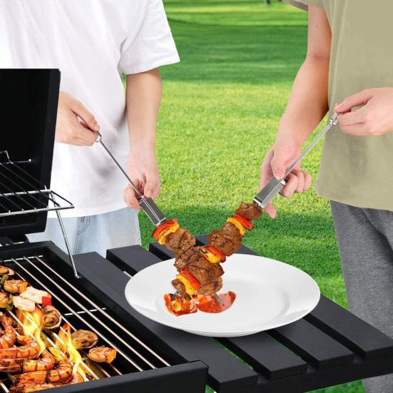 Шампуры для кебаба из нержавеющей стали с замком-ползунком для гриля Прочные нержавеющие шампуры для барбекю для мяса, овощей, морепродуктов Легко чистящиеся аксессуары для гриля