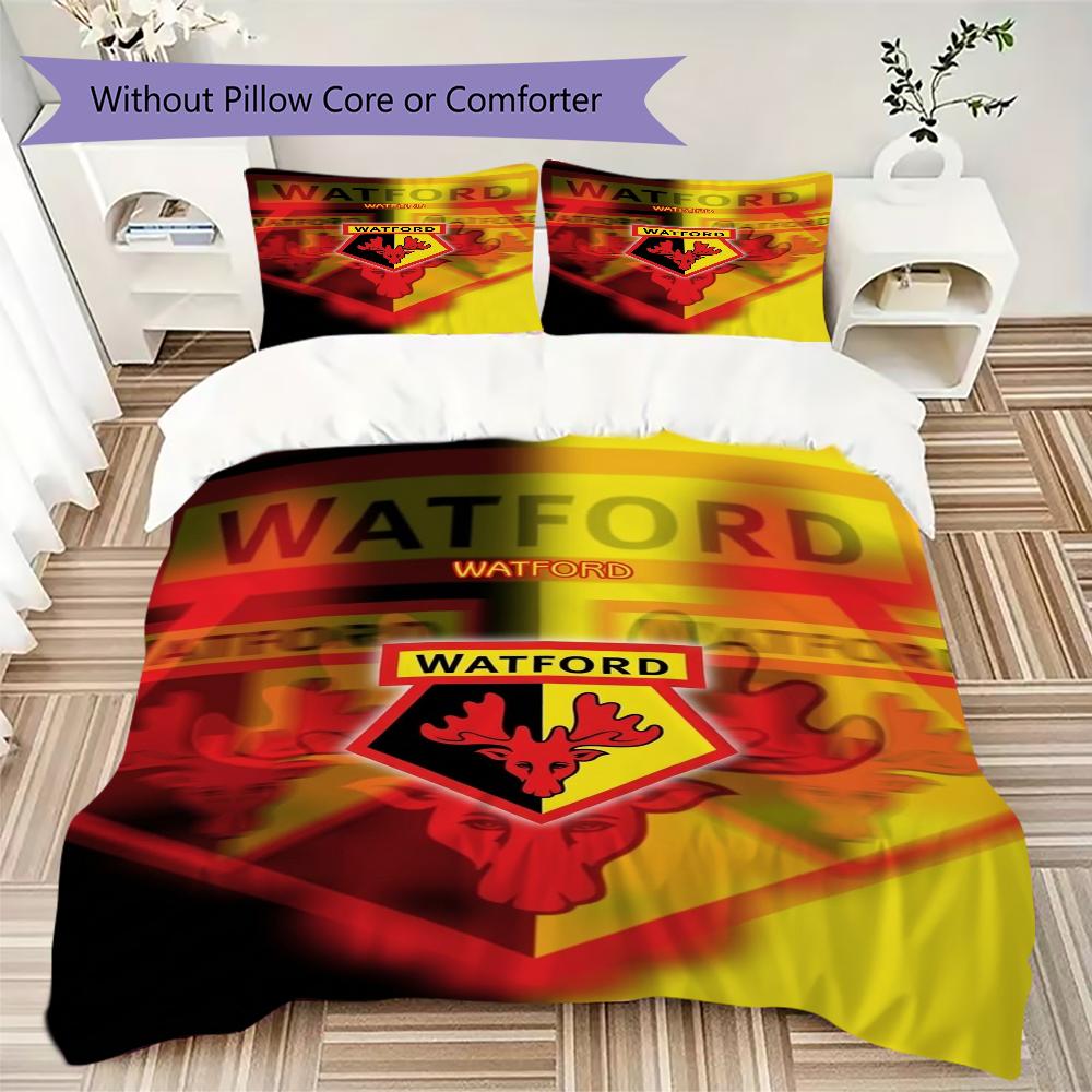 Watford FC Pattern Bedding uilt Set uilt Cover Pillowcase Home Decoration Birthday Gift (1 * duvet cover + 2 * pillowcase without core)