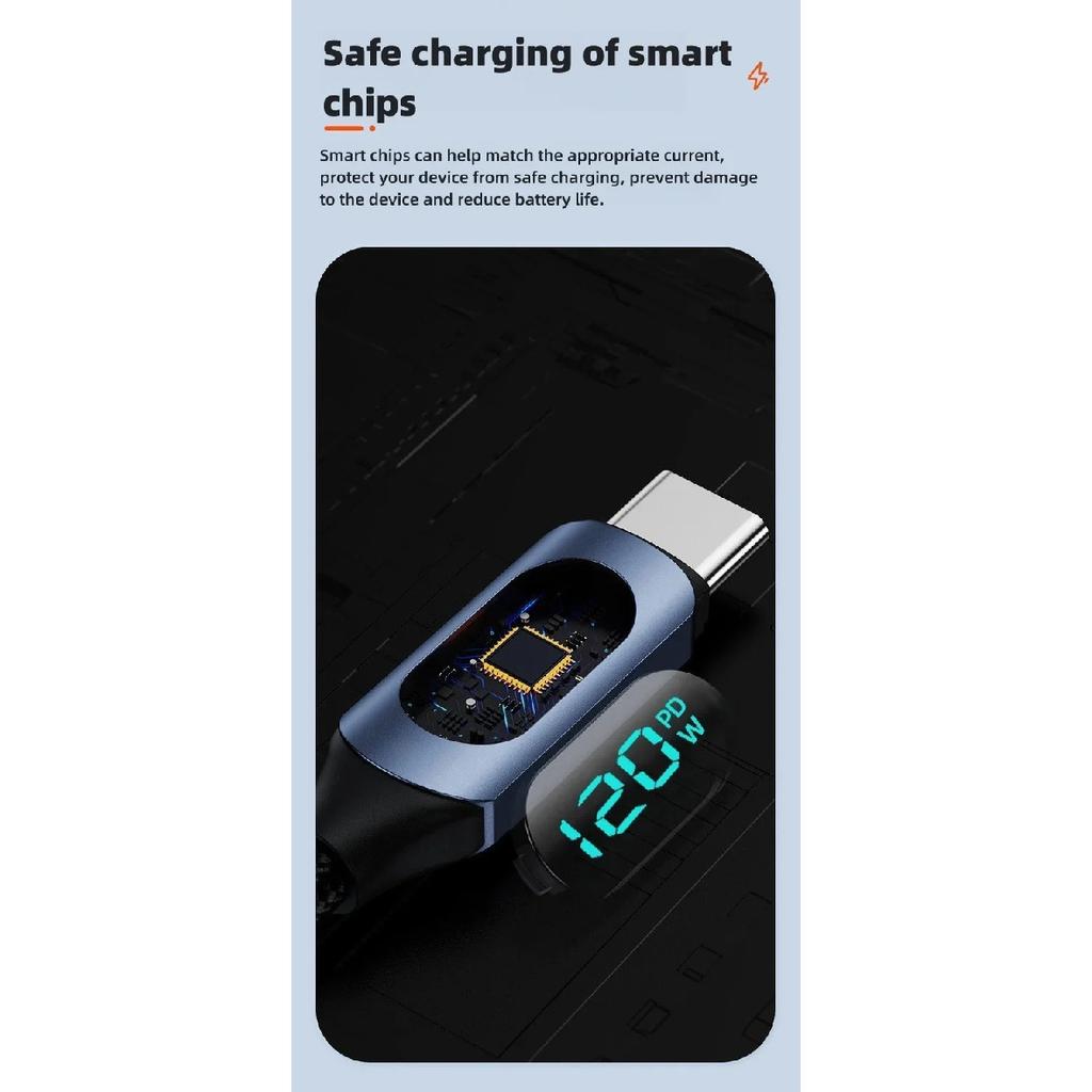 120 Вт USB A на Type C Светодиодный Цифровой Дисплей Быстрая Зарядка Кабель для Данных Нейлоновая Оплетка USB Шнур для Зарядки Type C на Type C PD 6A USB Кабель