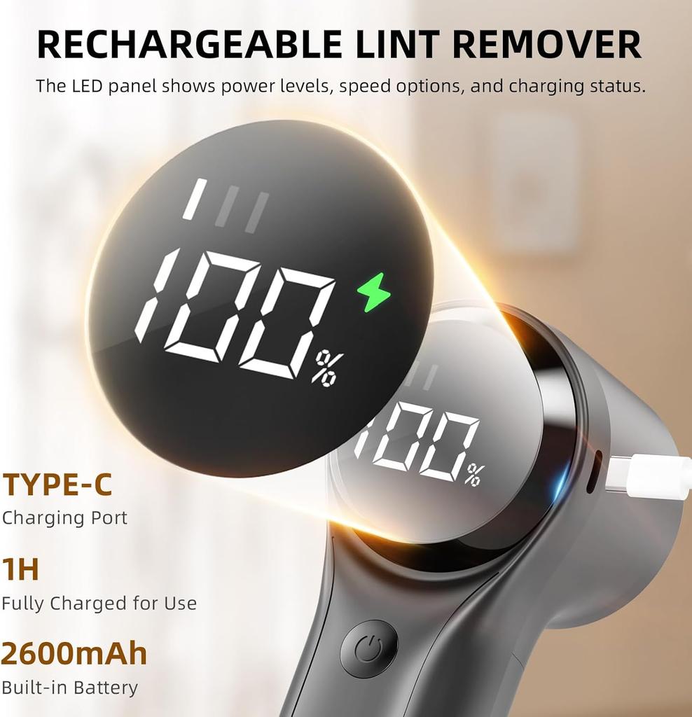 Перезаряжаемая портативная бритва для ткани, ворс, свитер, 1200 мАч, беспроводной удалитель пуха с цифровым светодиодным дисплеем для домашнего удаления ворса