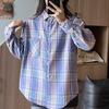 Classic Plaid Shirt Plain Tops Spring Autumn Lapel Long Sleeve Shirts Women Brushed Cotton Blouse Asian Size