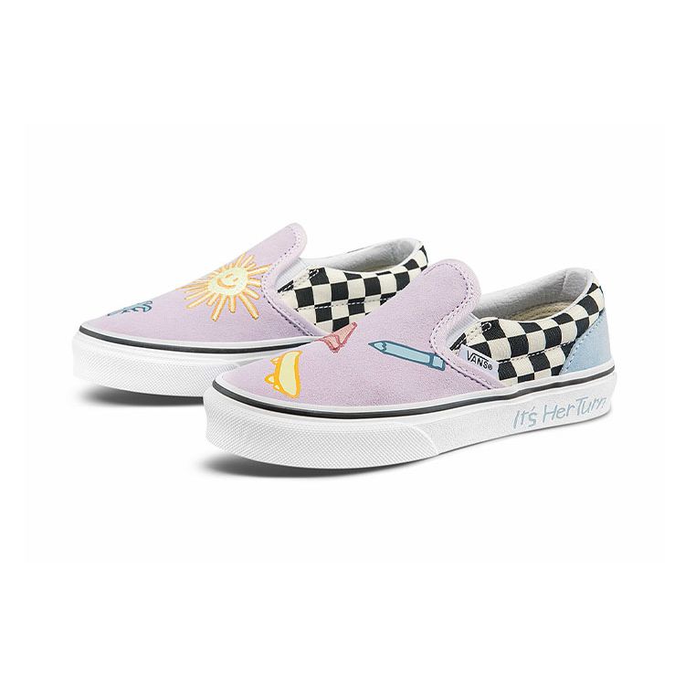Vans Slip-On Series Casual Low-Top Kids Skate Shoes Kids Sneaker Pink Blue VN0A5KXM89C