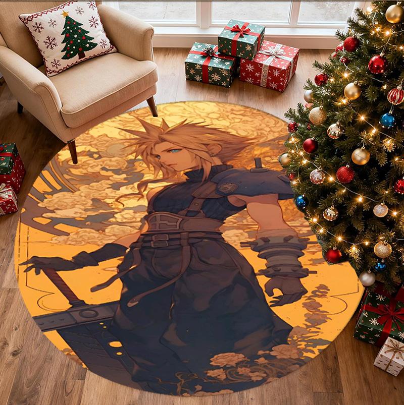 Final Fantasy Pattern Round Rug, Indoor/Outdoor Mat, for Picnic, Gameroom, Bedroom, Office, Living Room, Home Decor Carpet, Birthday Gift