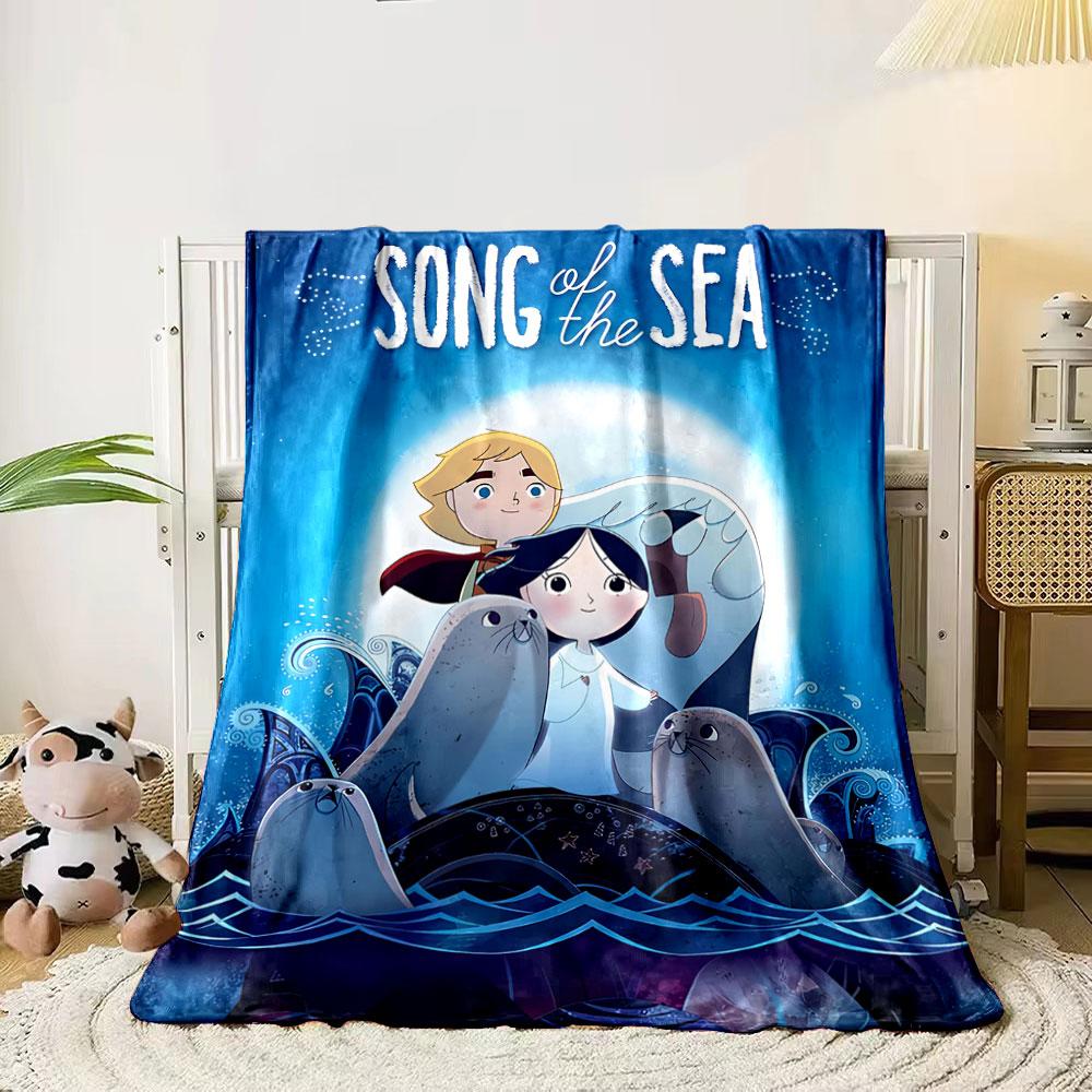 Two kids surrounded by seals and waves, under a glowing circular light. for all seasons blanket lunch break throw gift