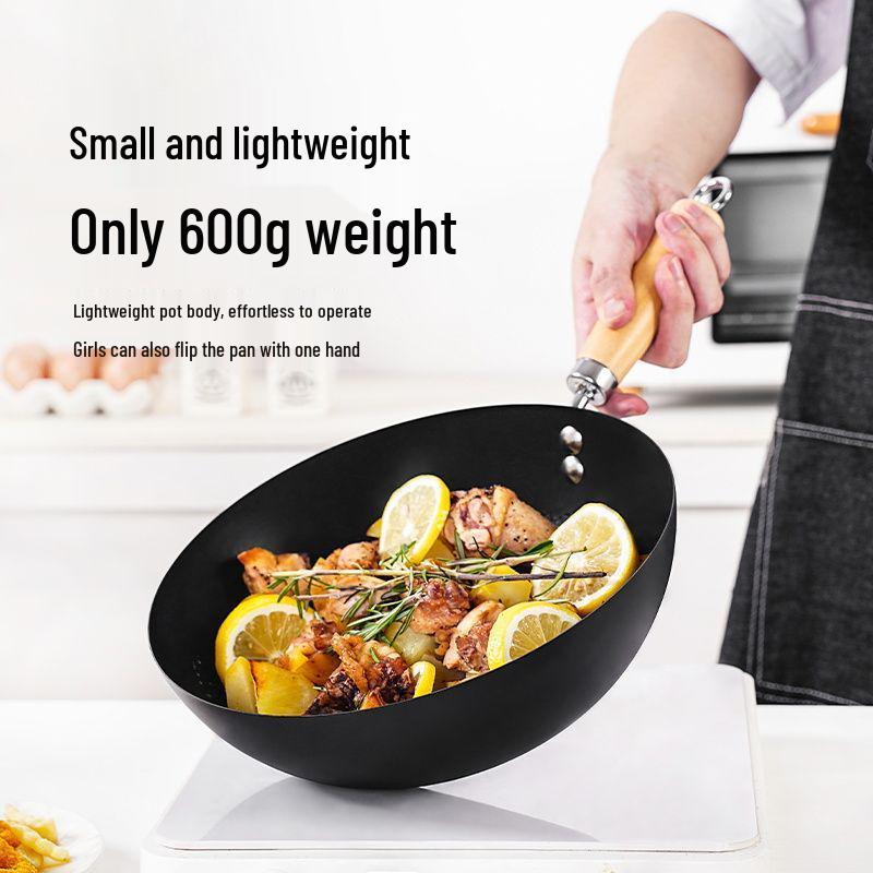 Multi-Use Mini Iron Wok: Non-Stick, Induction & Gas Compatible Flat Bottom Pan for Home & Outdoor Cooking