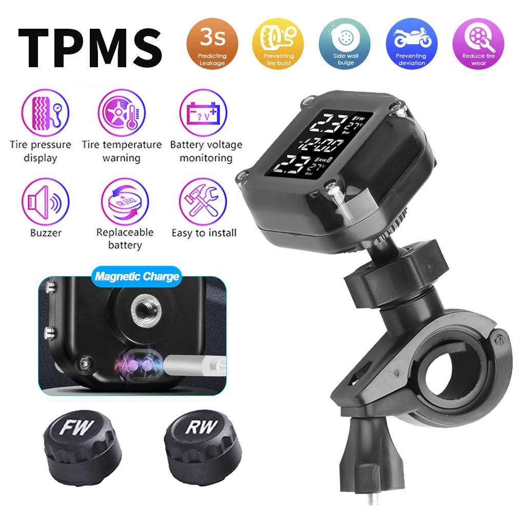 Система контроля давления в шинах мотоцикла TPMS — беспроводной ЖК-дисплей, внешние датчики, давление и температура в реальном времени, водонепроницаемость IP67
