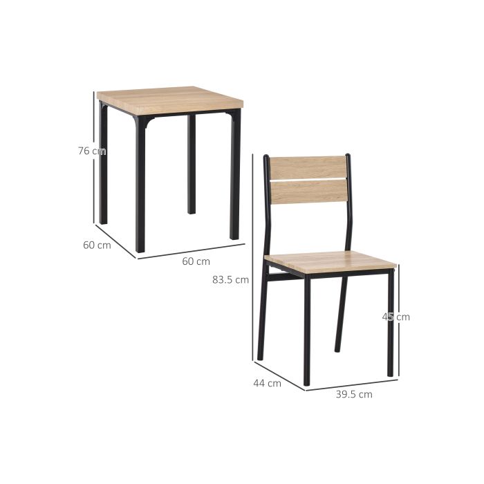 Table de cuisine - MUVOE - Ensemble 3 pièces - Bois naturel et noir - 4 places - Design compact