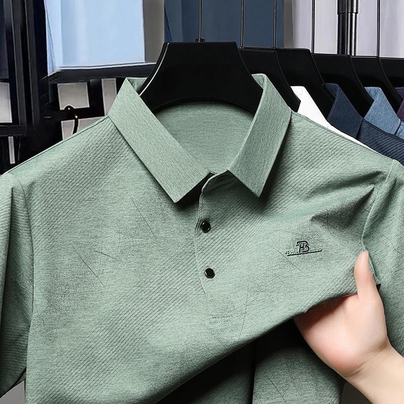 Рубашка поло с коротким рукавом и лацканами, деловая, свободная, дышащая, повседневная, премиум-класса, мужская футболка, рукав до локтя