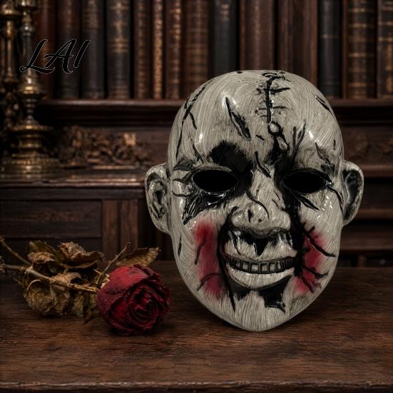 Breathable Halloween Costume Mask Scary Doll Face Mask Ghost Head Prop for Haunted House Cosplay Adults Lightweight Plastic Adults Adjustable Strap
