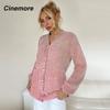 Cinemore Весенне-осенний женский свитер однотонный свободный повседневный открытый карман теплый базовый топ с длинными рукавами и круглым вырезом трикотажная карточка
