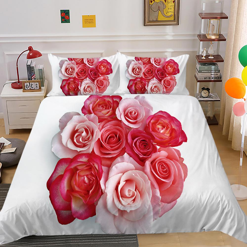 Домашнее постельное белье в цветочном стиле ко Дню святого Валентина, комплект пуховых пододеяльников, пододеяльник для спальни, наволочка, полноразмерное постельное белье для односпальной/двуспальной кровати