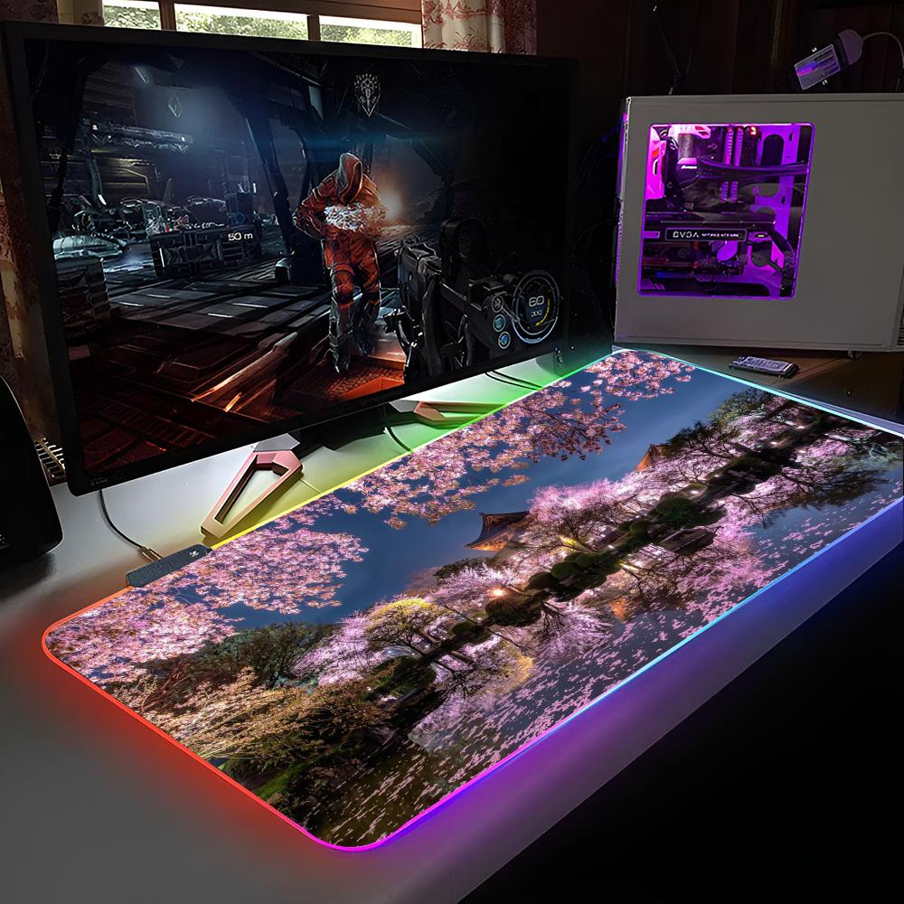 Коврик для мыши «Цветение сакуры» Коврик для мыши с RGB-подсветкой Коврик для мыши для ноутбука Коврик для мыши для геймера ноутбука Игровые аксессуары для компьютерного стола
