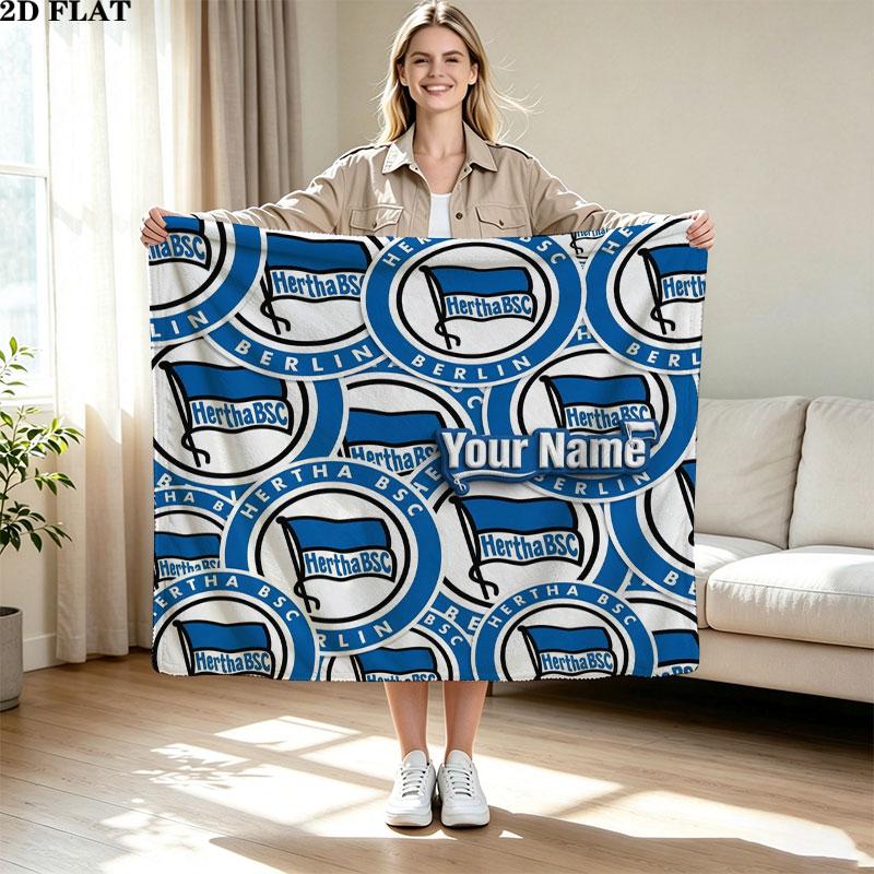 1PC Hertha BSC Custom Name Patterned Flannel Blanket Suitable For All Seasons for Home Decor Warmth and Comfort Gifts Holiday Present