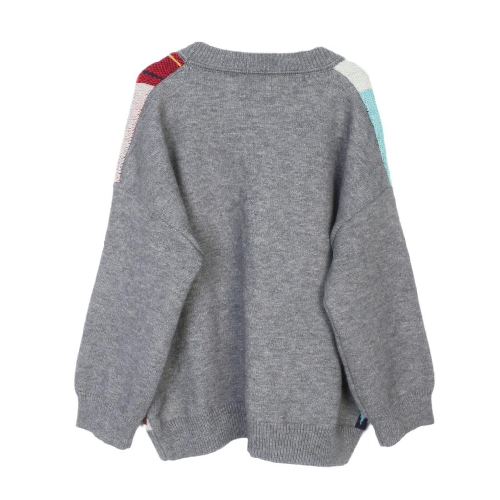 Французский кардиган крупной вязки с V-образным вырезом: Осенне-зимний свитер в клетку с сердечком, с длинным рукавом, в стиле колледжа, омолаживающий, свободного кроя.