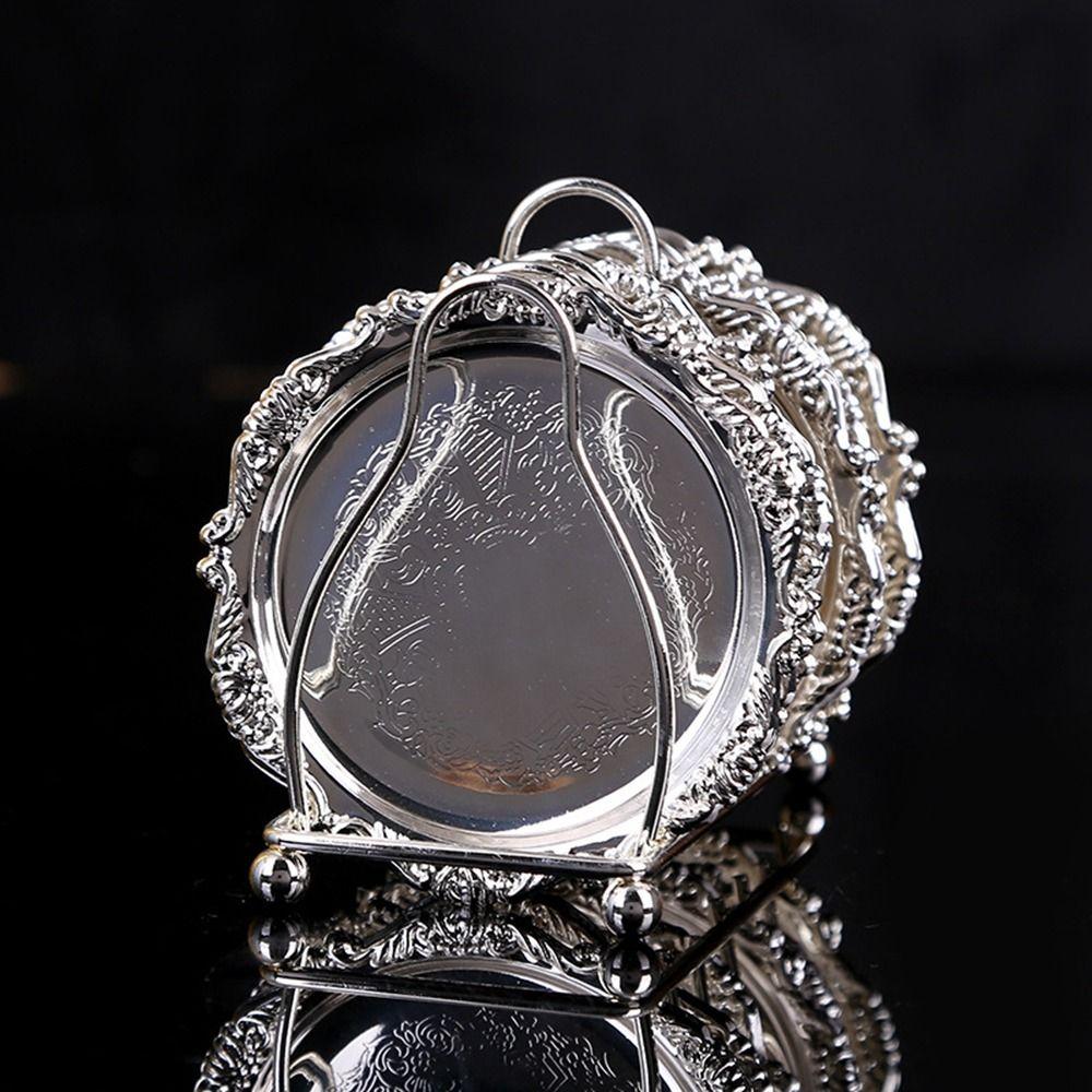 7 Pcs/set Zinc Zinc Zinc Alloy European Decor Racks Plated Metal Cake Tray Patterned Cup Mat  Home Decor