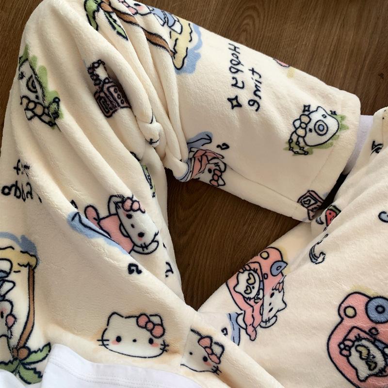 Cartoon Flannel Pajama Pants for Women - Winter Warm Fleece Lounge Pants, Coral Velvet Sleepwear Bottoms for Students, Cozy Home & Outdoor Wear