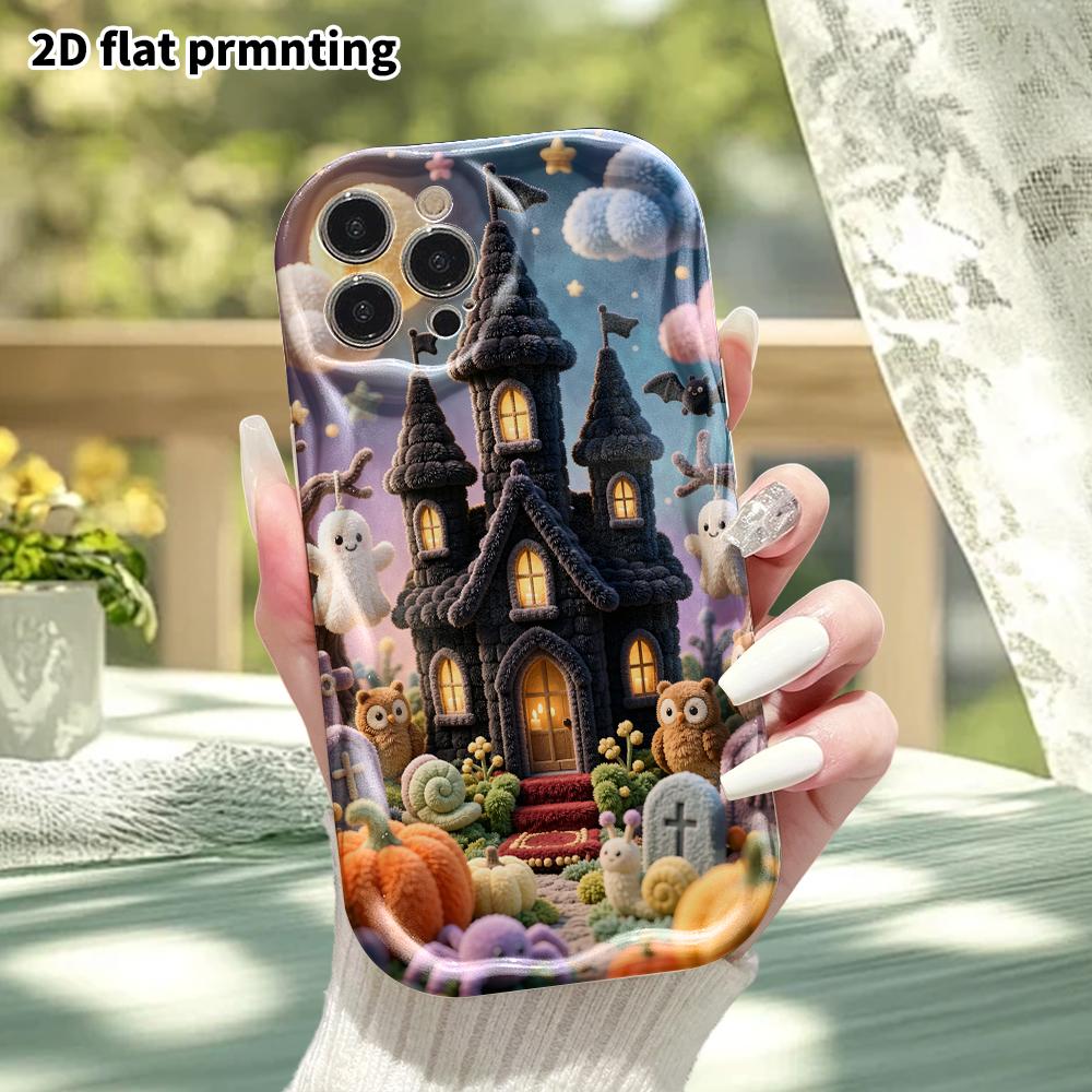 Phone Case: 2D flat design suitable for iPhone 18 17 16 15 14 13 Pro protective case, Halloween small castle, perfect holiday gift for Christmas and H