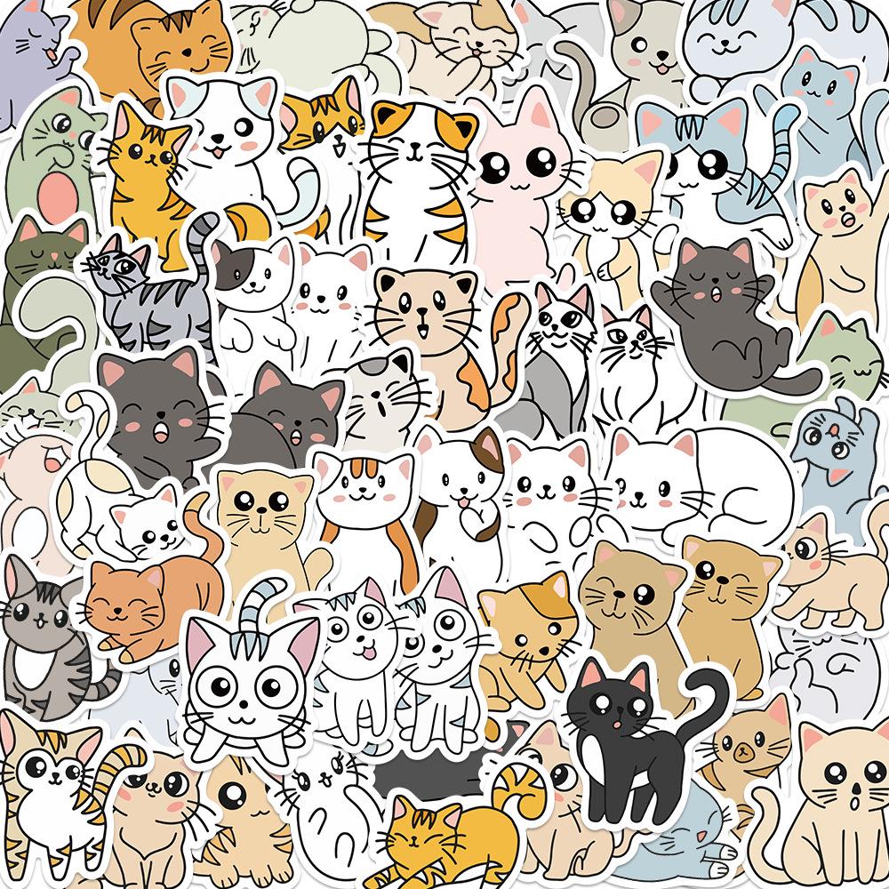 Cute Cat Cartoon Graffiti Stickers: Waterproof DIY Decorations for Notebooks & Suitcases