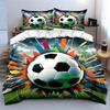 High-Energy Sports Bedding Set, Soccer Ball with a Vibrant Geometric Confetti Explosion Print Duvet Cover, Bold Bedroom Decor