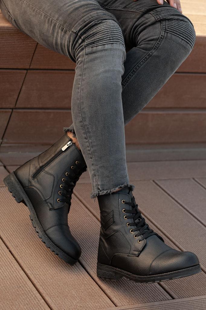 Men's Fashion Polyurethane Flat Heeled Boots Bootie D Cold Proof Winter Zipper Unisex Boots Rubber Sole Sturdy Shoes