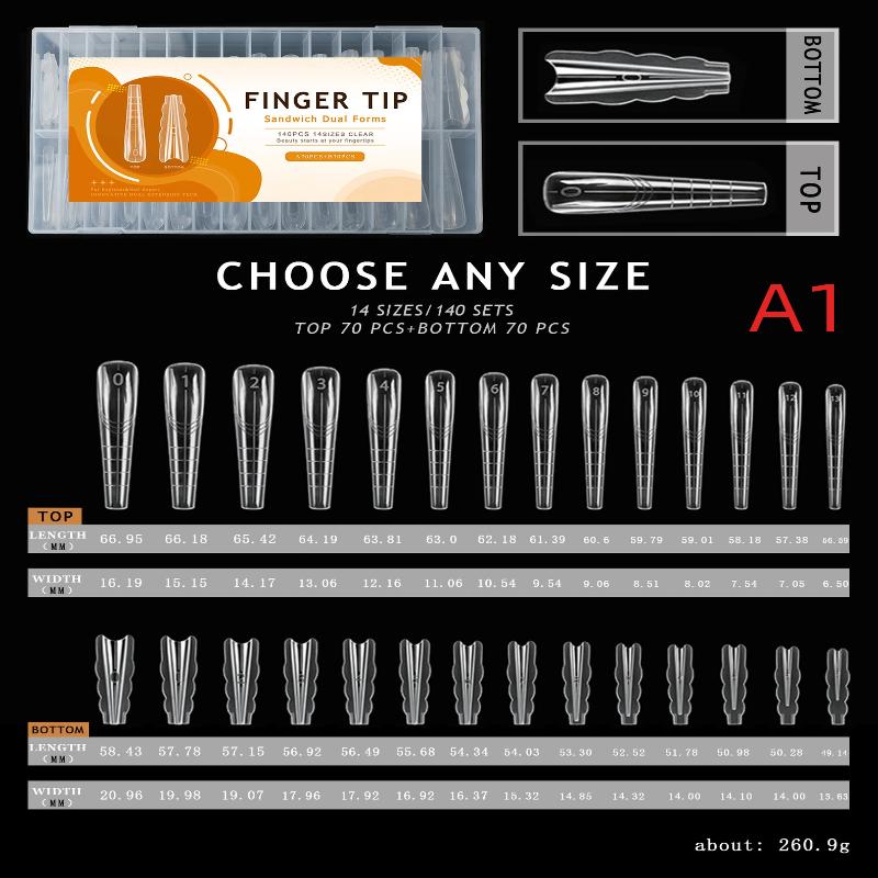 140Pcs Dual Forms Extension Nail Perfect Shape Builder Gel Sandwich System Nail Art Manicure Kit Reusable Salon Clear