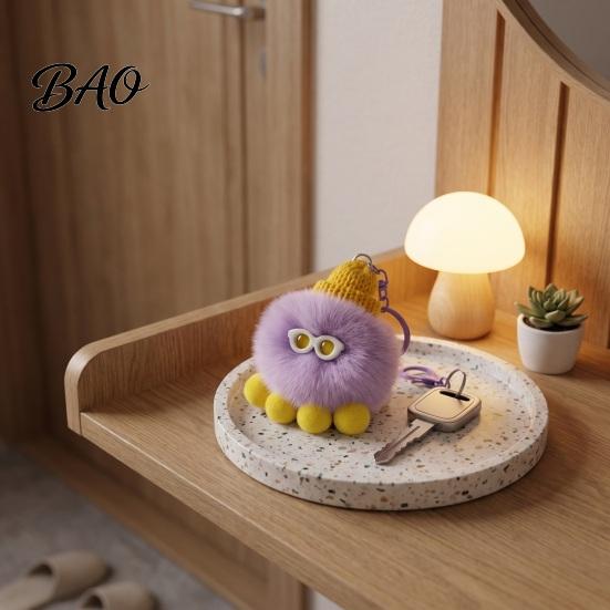 Portable Key Holder Plush Octopus Keychain, Fuzzy Stuffed Sea Animal Bag Charm, Hanging Charm Knit Hat with Keyring for Backpacks and Handbags