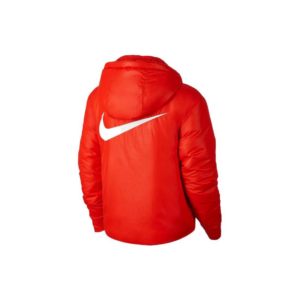 Nike Однотонная двусторонняя хлопковая куртка с капюшоном и принтом логотипа, зимние женские куртки оранжевого цвета CD9044-634
