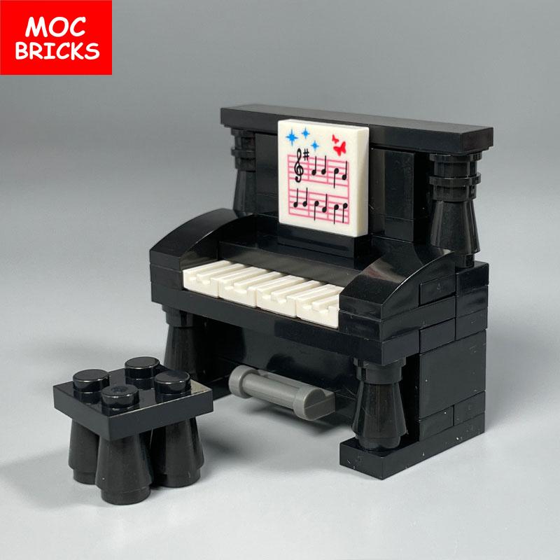 MOC Bricks Suona Horn Music Score Singer Saxophone Bass Figure Musical Instruments Educatinal Building Blocks Kids Girls Toys