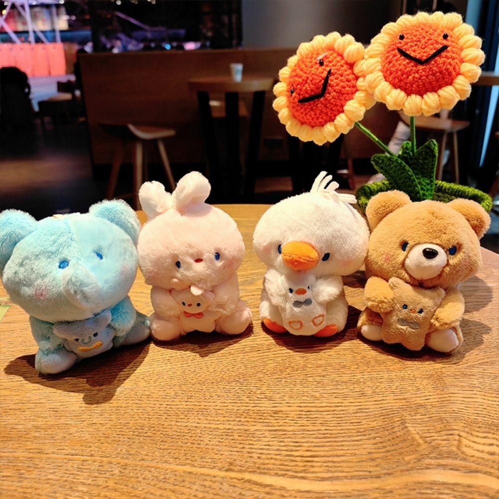 Animal Plush Animal Keychain Bear Hugging Series Plush Doll Keyring  Doll Machine Prize