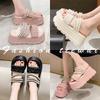 Fairy wind thick-soled muffin two wear sandals, female outer wear popular summer new slope heel beaded muffin bottom cool slippers