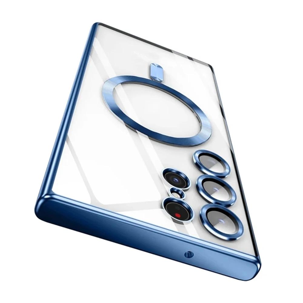 Wireless Magnetic Plating Phone Cases For Magsafe Case Samsung Galaxy S25 S23 S24 Ultra S21 FE S22 Lens Protective Cover