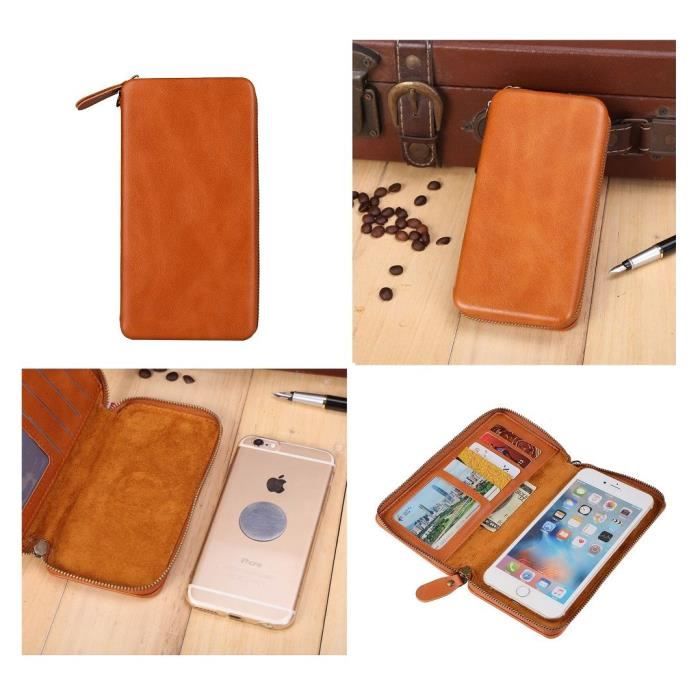 Étui Housse De Portefeuille Exécutif Avec Fixation Magnétique Et Fermeture À Glissière Pour => WALTON PRIMO GM MINI > Marron